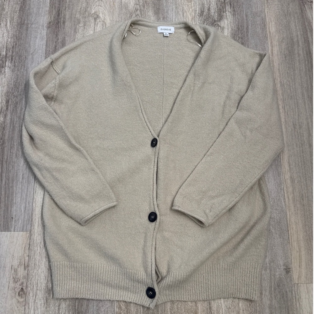 Evereve‎ Womens Oversized V-Neck Button Front Cardigan Sweater Beige Size Medium